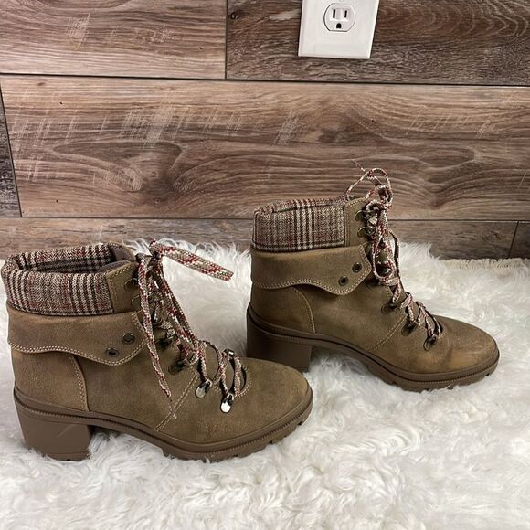 JELLYPOP Women’s Mission Hiker Lace Up Booties Chunky Heels Size 8 1/2” Tan - Picture 4 of 15